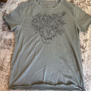John Varvatos Men's Ash Grey Embroidered Floral Skull T-Shirt Size Large